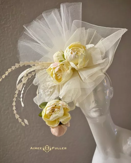 Bridal Kentucky Derby Fascinator Buttercream White Pink Easter Hat Royal Ascot