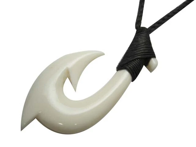 Hawaiian Jewelry Maori Hei Matau New Zealand Fish Hook Bone Necklace 35169-2
