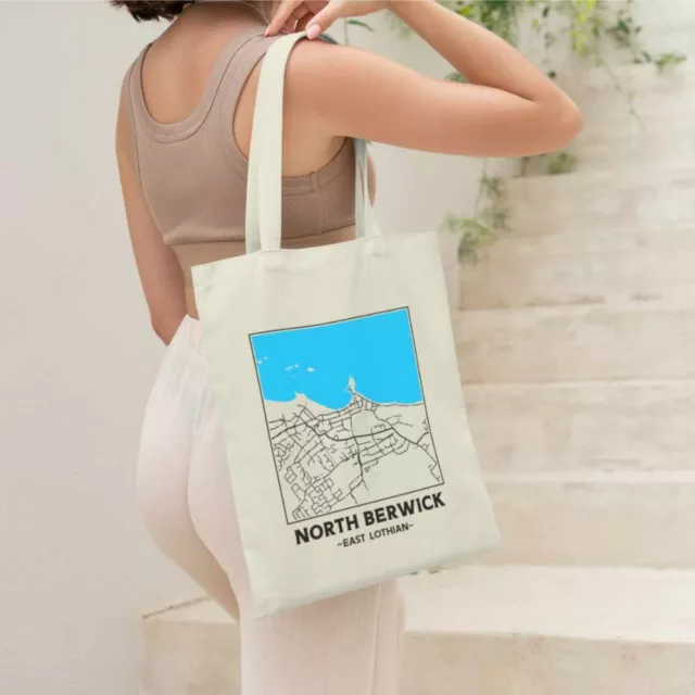 North Berwick, East Lothian Town Map Cotton Shopper Tote Bag