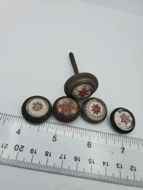 Vintage Decorative Victorian Picture Hanging Nail, Brass Glass Red Star - 5
