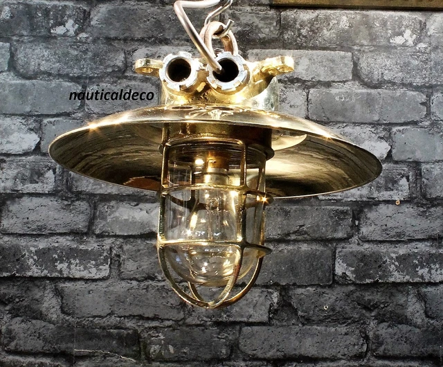 Marine Vintage Style Solid Brass Mount Hanging/Bulkhead Old Light With Shade