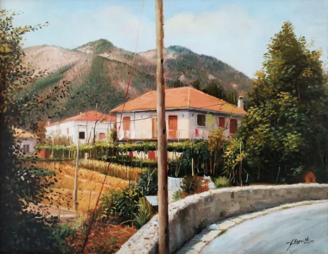 Giuseppe Esposito Strada di Paese Paesaggio di Periferia Dipinto Olio su tela XX