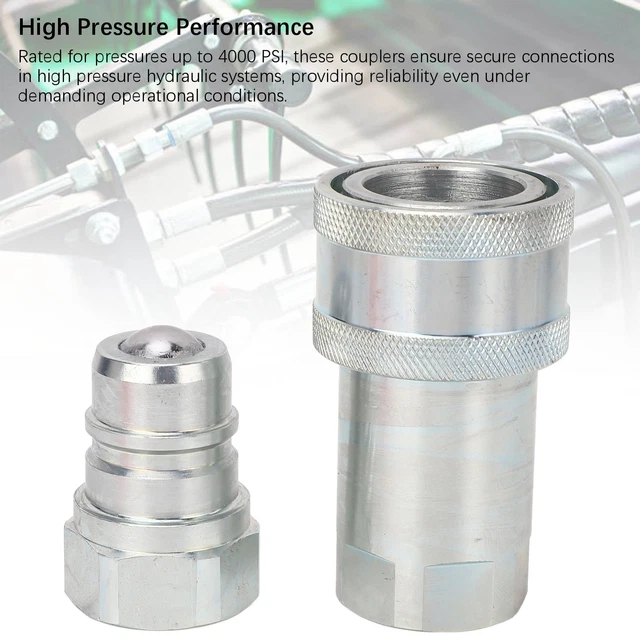 3/8-Inch NPT Hydraulic Quick Coupler Set – Hardened Steel, 24 GPM Max Flow, 3600 PSI Working Pressure, Interchangeable With A-Series Connectors