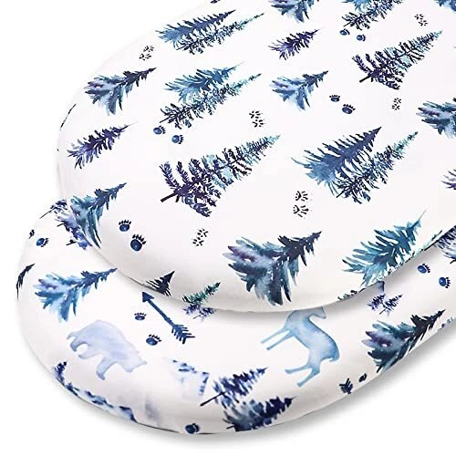 Bassinet Sheets Set 2 Pack for Baby Boy Girls, Soft Jersey Knitted Fitted