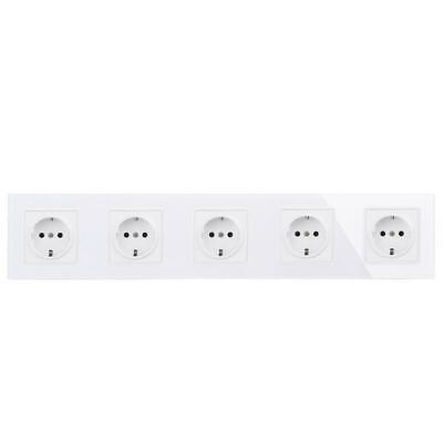 Power Socket EU Quintuple Outlet 5 Gang Grounded 16A Wall Crystal Glass Panel