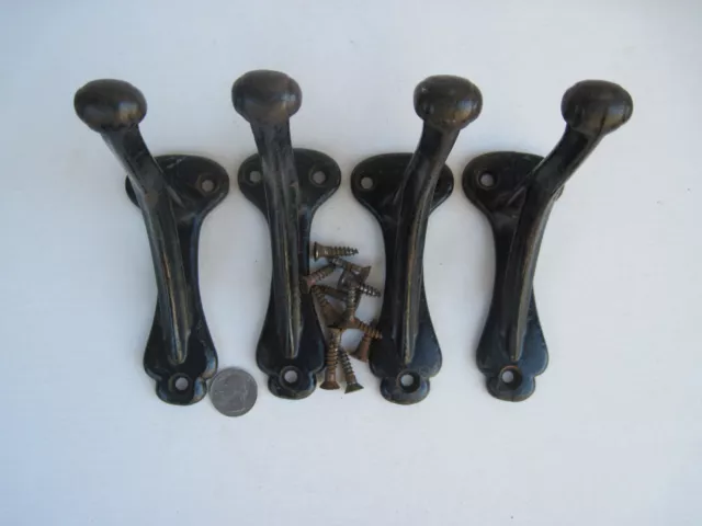 4 Vintage Antique Cast Iron Hooks Shelf Brackets Black 5"H x 5 1/2" Screws