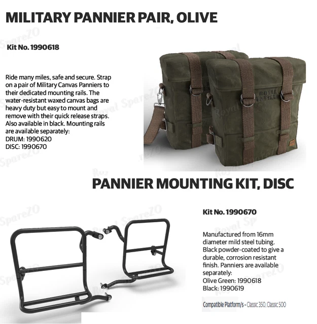 Royal Enfield Military Pannier Pair Olive & Kit de montage, disque -...