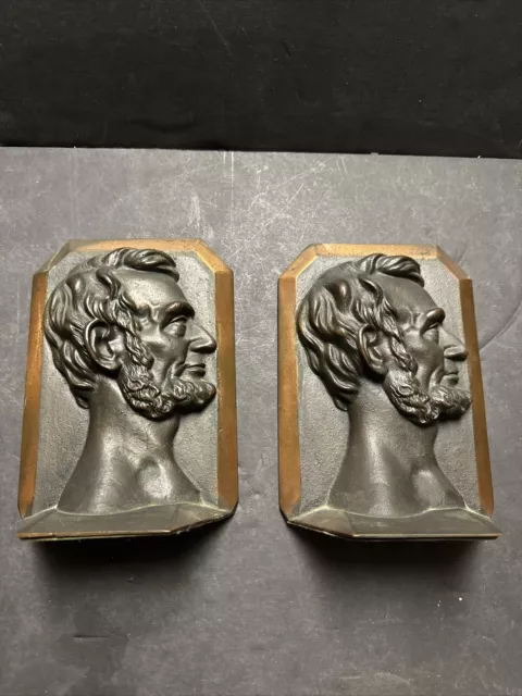 Vintage Pair Of President Abe Abraham Lincoln Bookends Bronzed Cast Iron Heavy