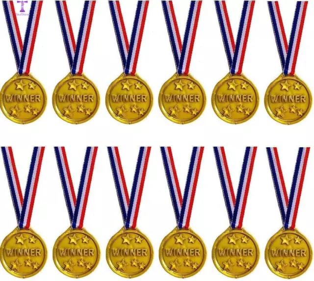 12 Pcs Kids Plastic Gold Medals Winners Sports Day Games Award Prize Party Toys