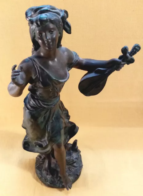 Statue, Pied de lampe en régule de Auguste MOREAU signé NIP Moreau  Art Nouveau