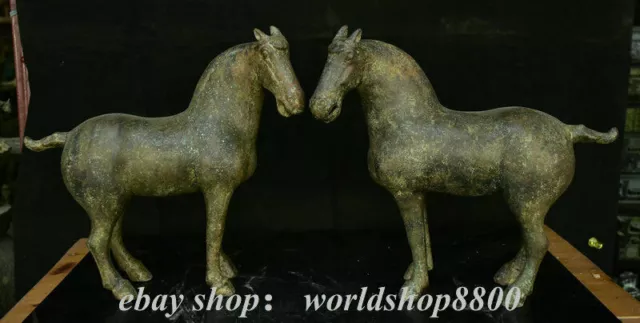 12,8" seltene alte Bronzeware Dynasty Palace Horse War Skulptur Paar