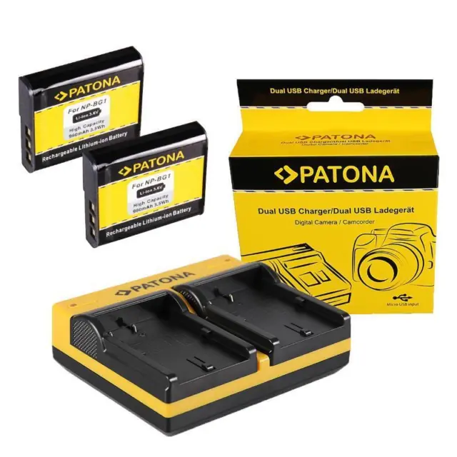 2x Batería PATONA+Cargador USB Doble para Sony HDR-GW77E, HDR-GW77V
