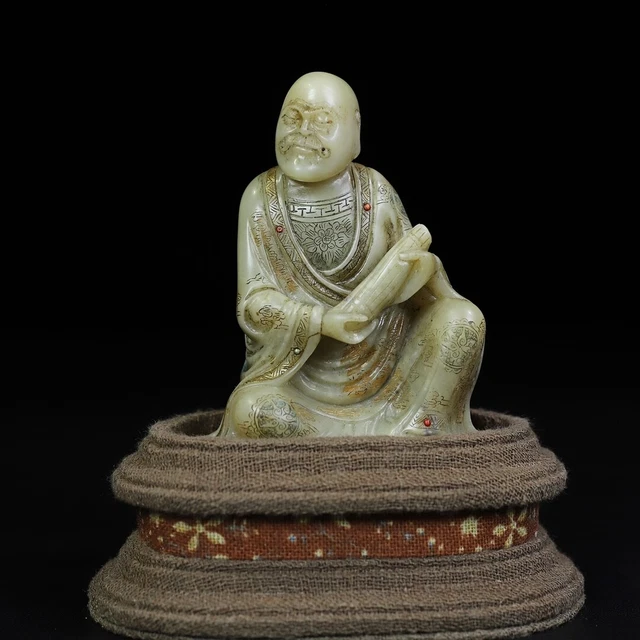 Chinese Exquisite Handmade Arhat Carving Shoushan Stone Statue