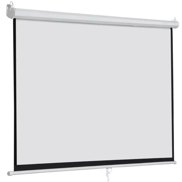 White Movie Manual Projection Screen Pull Down Projector Matte 100" 16:9 Home