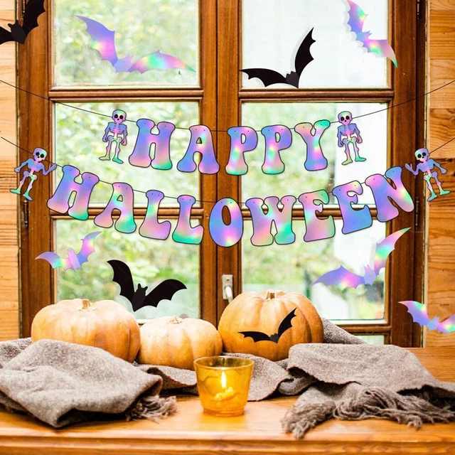 Vibrant Halloween Banner and Witch Stickers Ideal for Party Decorations