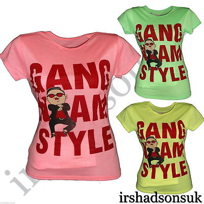 New Ragazze " Gangnam Style " Divertente New Stagione Manica Corta T-Shirt
