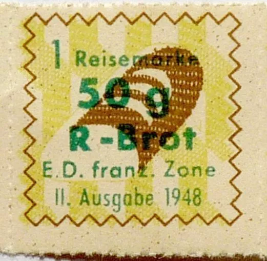 Lebensmittelmarke/Reisemarke/Brotmarke 500g R-Brot, französische Zone 1948