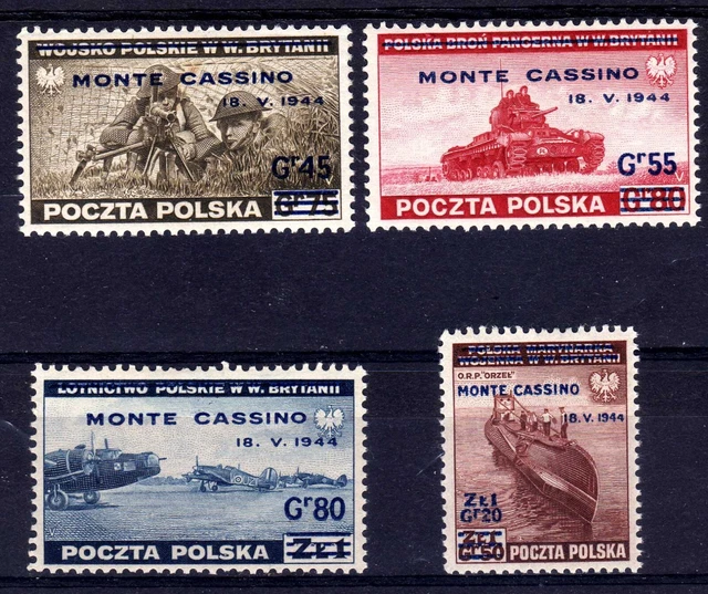 Poland: Ww2 Forces In Uk 1944 Monte Cassino Set Mnh, Sg 494-497