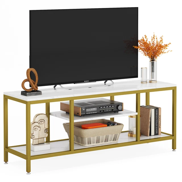3-Tier TV Stand for TVs Up to 60" Faux Marble Veneer Contemporary Console Table