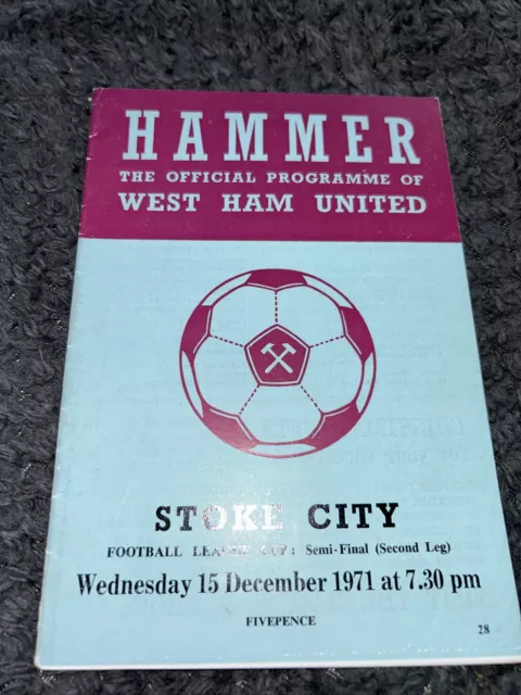 West Ham Utd V Stoke City League Cup Semi Final 2L 15th Dec 1971