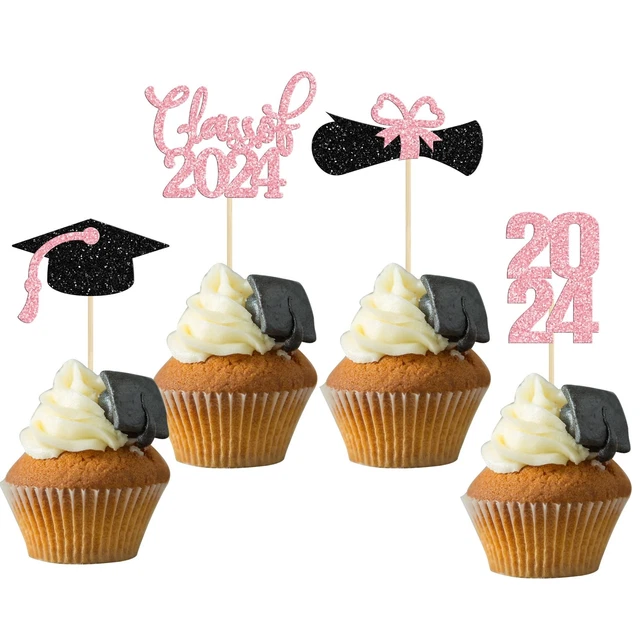 36 PACK 2024 Graduation Theme Cupcake Toppers Glitter Class of 2024