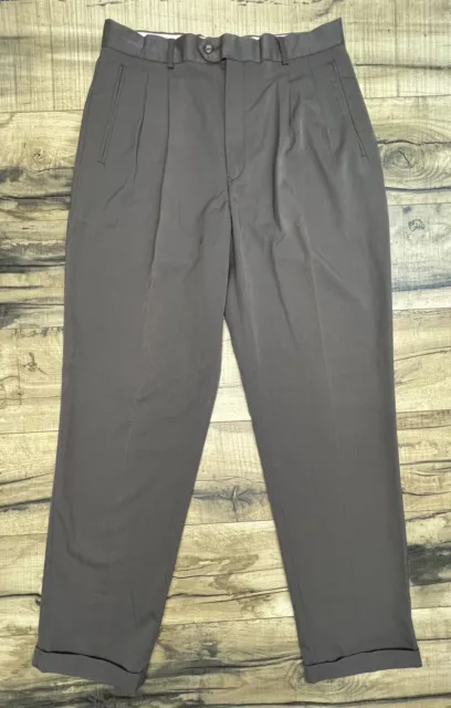 Vintage 90s Bugle Boy Pleated Cuffed Slacks Pants Gray Men's Size 34 x 34