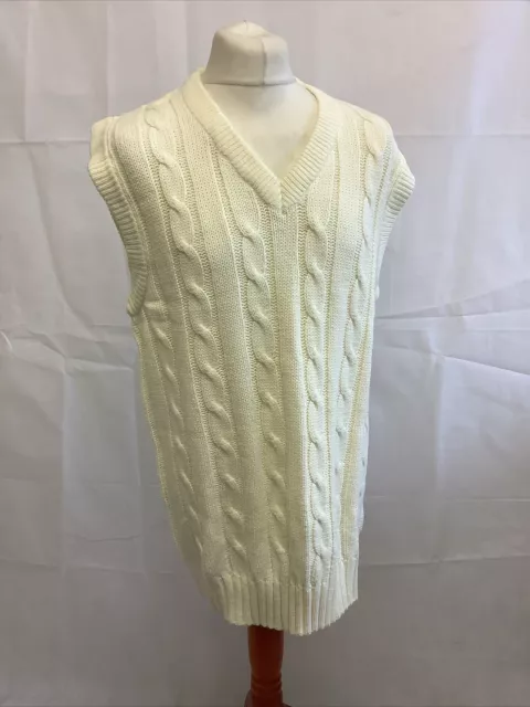 White Slazenger Cricket V Neck Cricket Pullover Tank Top Cable Knit Size XL