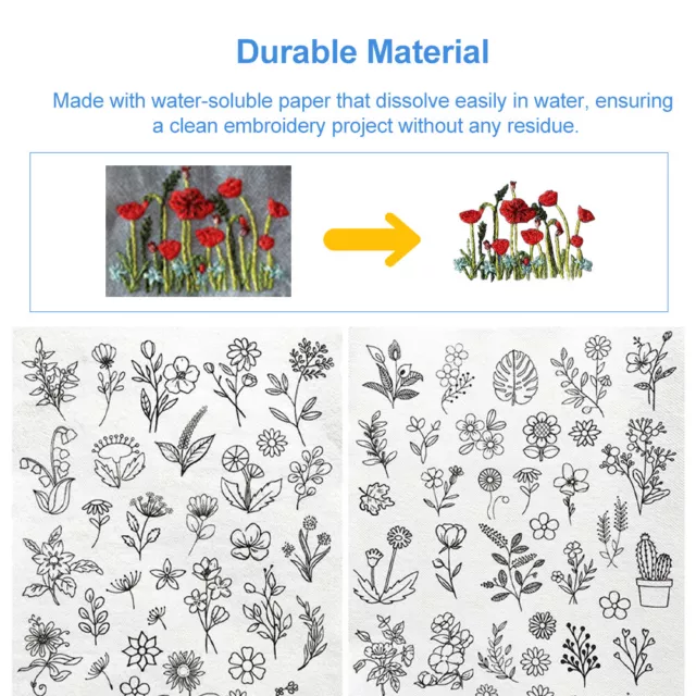 2sheets/set Hand Sewing For Embroidery Water Soluble Stabilizer Flower Pattern
