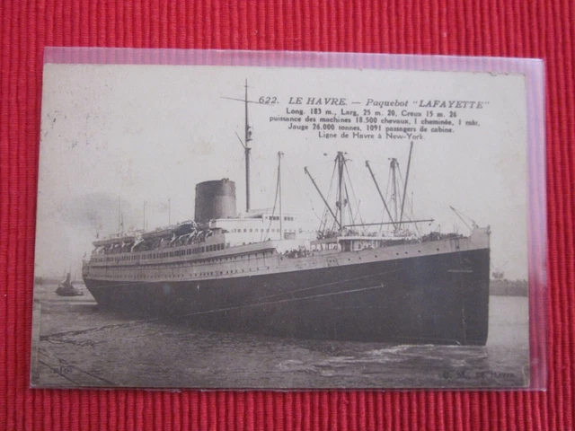 Cpa Ecrite Timbre Le Havre Paquebot Lafayette Ligne New York Bateau