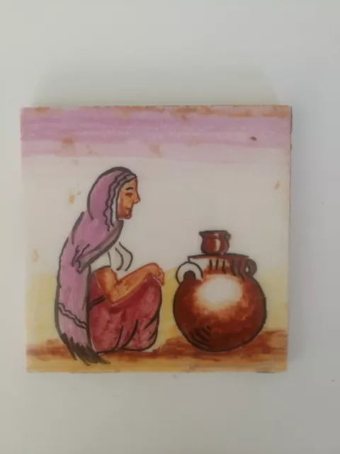 Vintage tile 1950s House of Oppenheim C Juarez Mexico woman with urn NWOT (M)