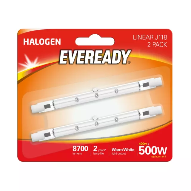 Eveready ECO Halogen 400W 500W Equivalent Linear Light Bulb,White, Pack of 2, W