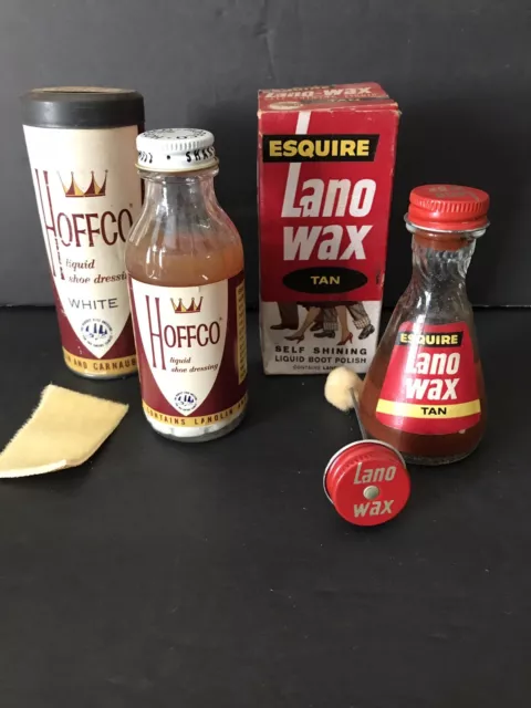 VTG Hoffco Liquid Shoe Dressing bottle in the round box & Lano Wax Polish