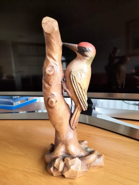 ANRI Hand Carved Wood Woodpecker Bird Figurine - Made In Italy