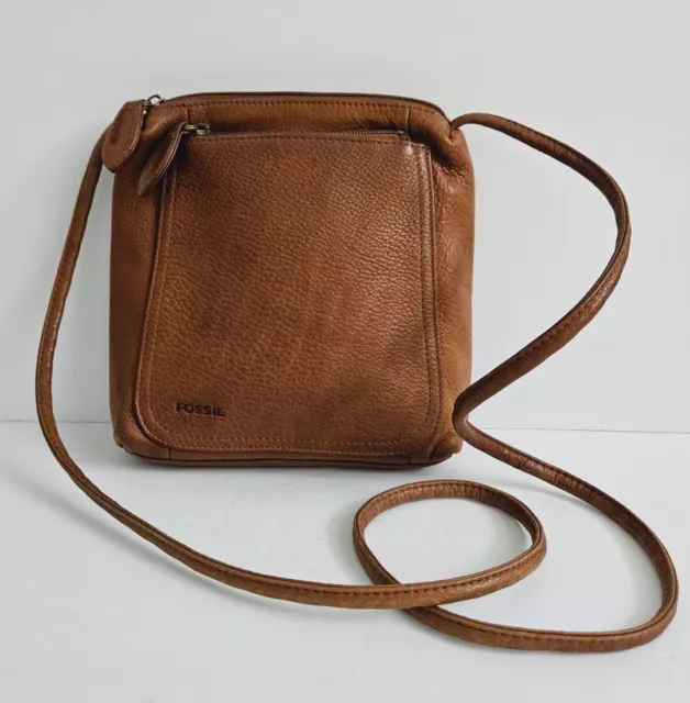 Vtg Fossil 1954 Crossbody Honey Brown Leather Purse Shoulder Bag Chic Patina