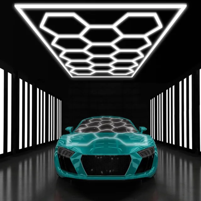 14 Hexagon LED Lighting Detailing Garage Workshop Retail Car Showroom Custom UK