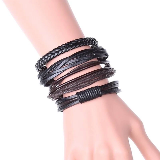 High Quality Real Leather Braided Bracelets Set of 5 Balinese, Ethnic Handmade