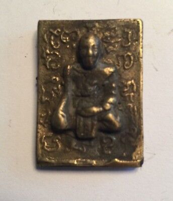 Figure Votive Buddha Monk Bonze Amulet Bronze Thailand Asia P5