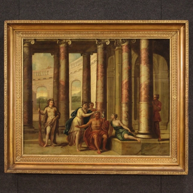 Pintura antigua neoclasica mitologica 700 leo lienzo cuadro Hercules y Onfale