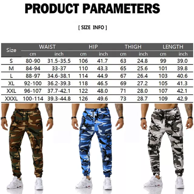 Mens Elasticated Waist Cargo Pants Trousers Military Camo Combat Jogger Pants 2