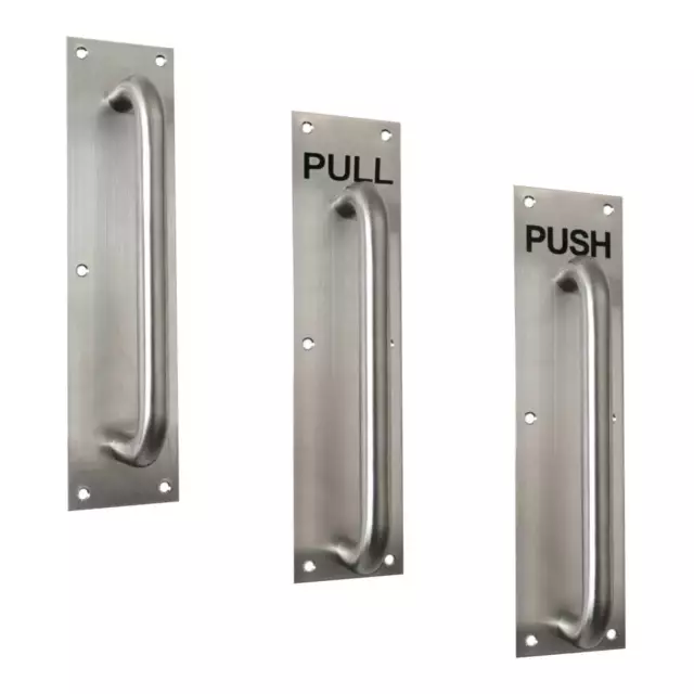 D PULL HANDLE ON PLATE PUSH PULL 225mm 9" Handle Brushed Stainless Steel