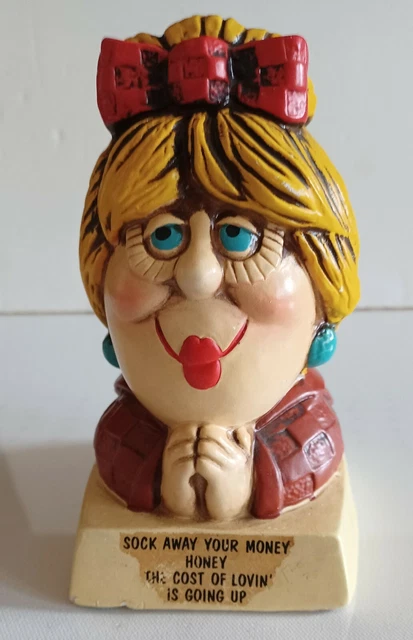 Vintage 1972 Paula Lady Bank Sock Away Your Money Ceramic