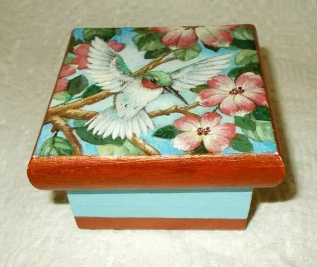 Lovely Hummingbird  Handcrafted 3-1/4" Wooden Trinket Box - artist signed