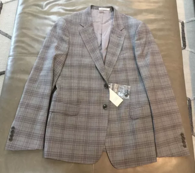 NWT Armani Collezioni Trend Light Grey Plaid Mens Jacket 100% Wool 50R 40R $1395