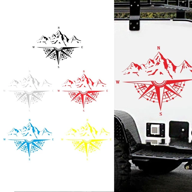 Capot auto grand autocollant aventure camping-car boussole de montagne mural vin