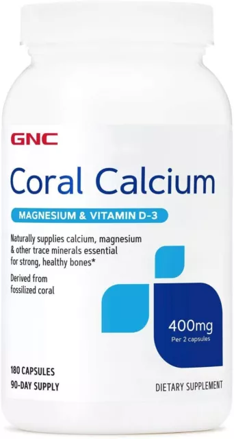 GNC Coral Calcium Magnesium & Vitamin D-3 400mg 180 Capsules(EXP:11/2026)