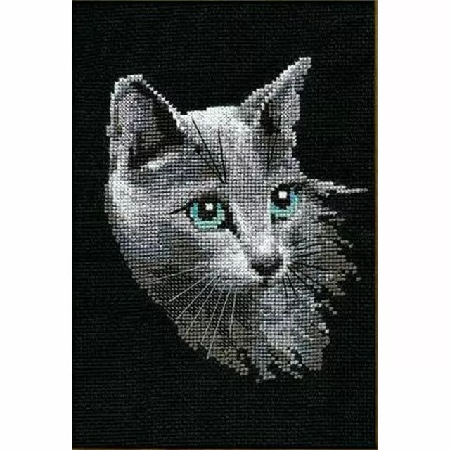 Kit point de croix  Chat  Bleu russe 764  Riolis  Aida noire