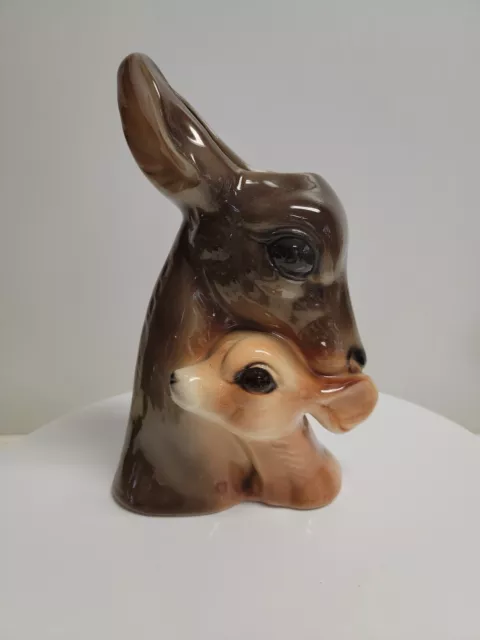 Royal Copley Mother Doe Deer and Fawn Vase Vintage Ceramic Planter - 9.1/2"