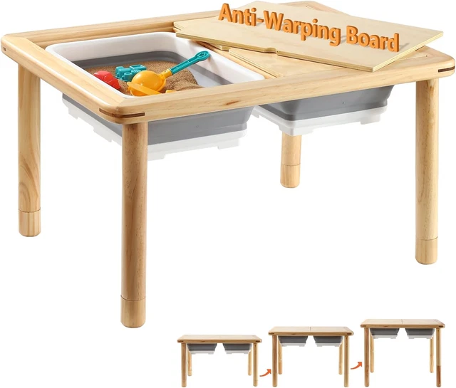 Table D'activités Enfant En Bois Avec 2 Chaises - Plateau Double Face Et Bacs Sensoriels - Hauteur Réglable 2-8 Ans
