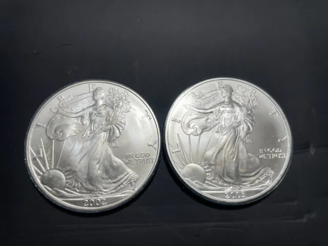 2002 & 2003 American Eagles 1 Dollar 1 oz Each Fine Silver