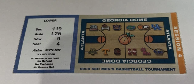 SEC Basketball Tournament 2004. Kentucky Vs Georgia game Day ticket Stub.